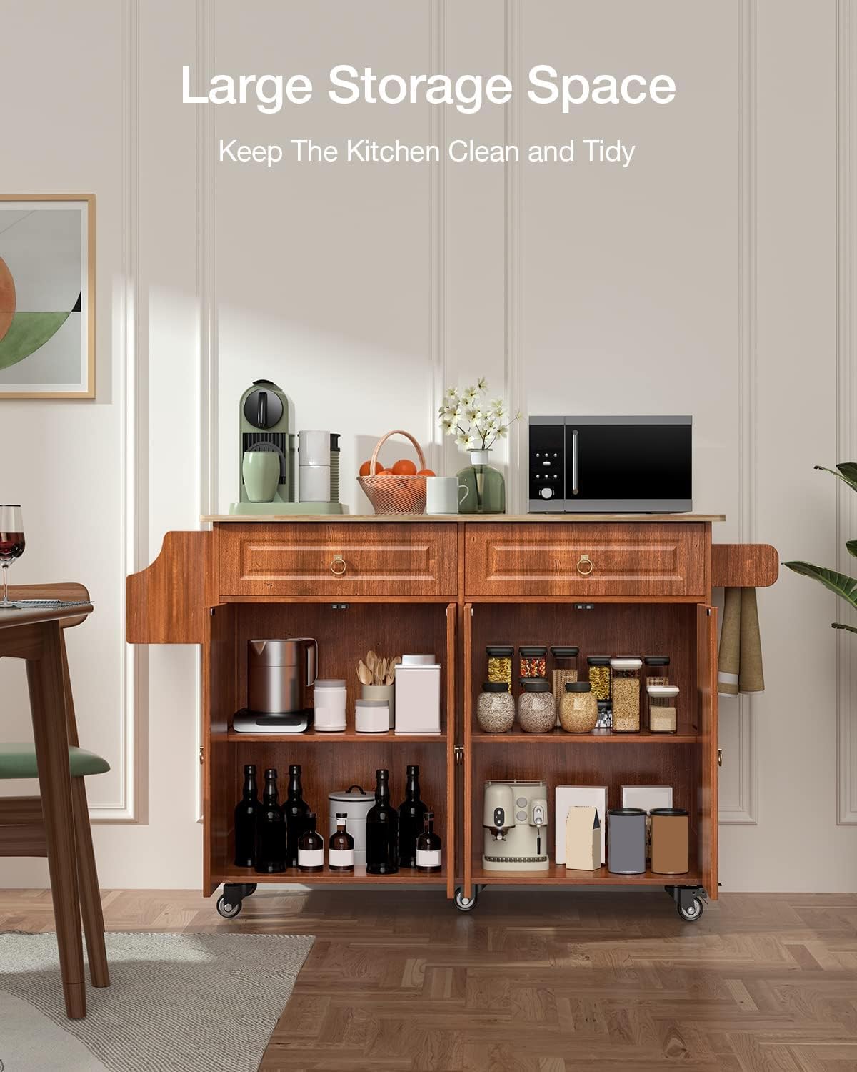 Kitchen Island with Drop Leaf & Storage on Wheels