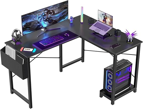 L-Shaped Gaming & Office Desk with CPU Stand and Side Bag