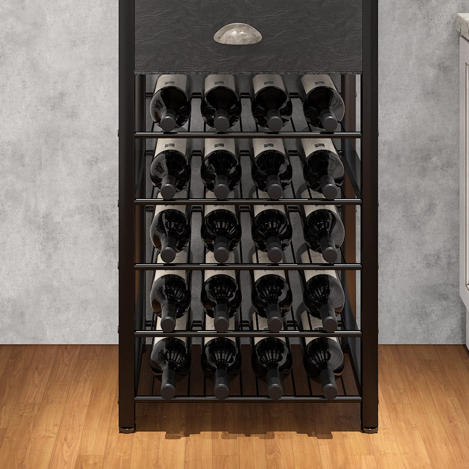 Homeiju Wine Rack Freestanding Floor, Bar Cabinet for Liquor and Glasses, 4-Tier bar Cabinet with Tabletop, Glass Holder, Storage Drawer and Wine Storage for Living Room (Patent No.D29872845)
