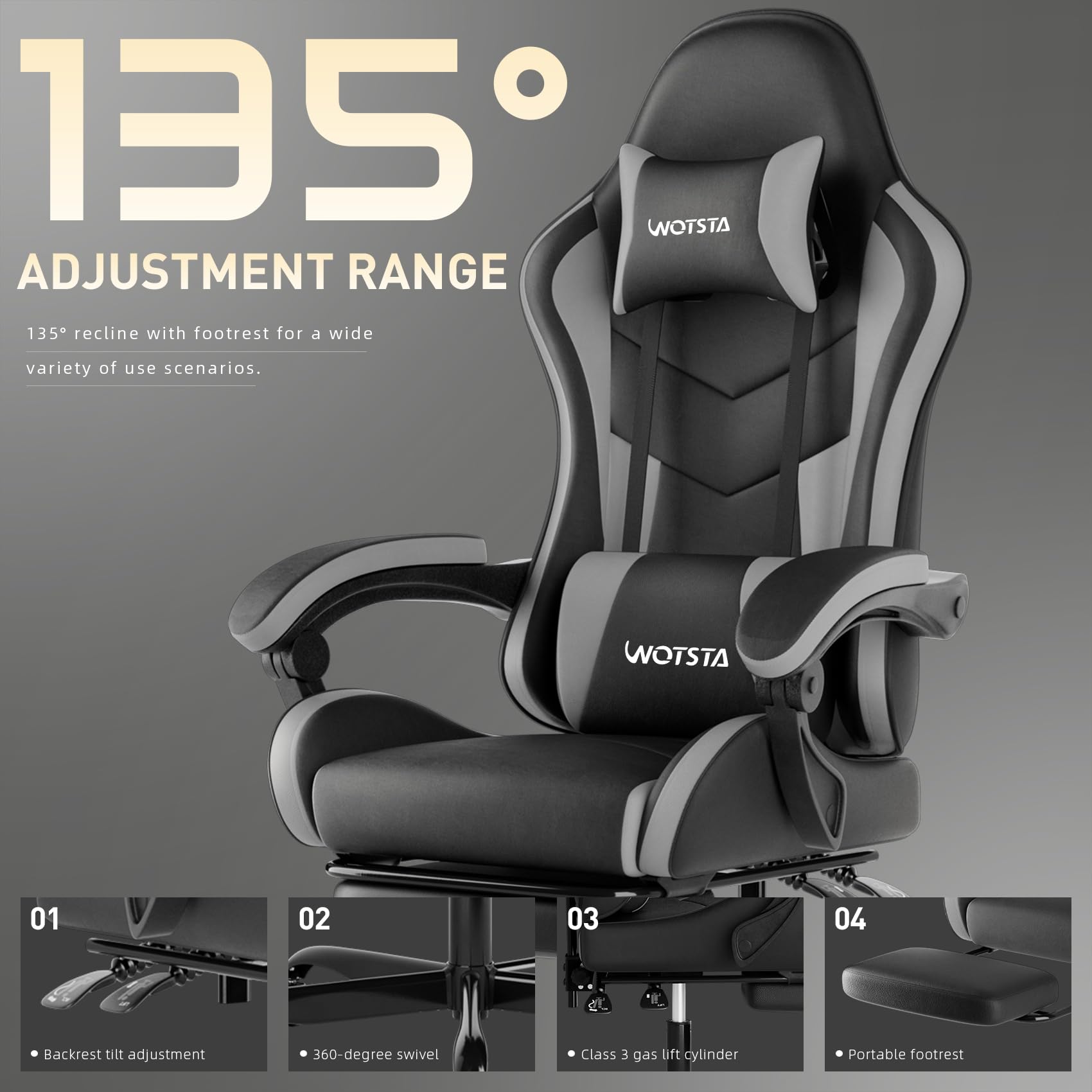 Ergonomic Gaming Chair with Footrest & Lumbar Support