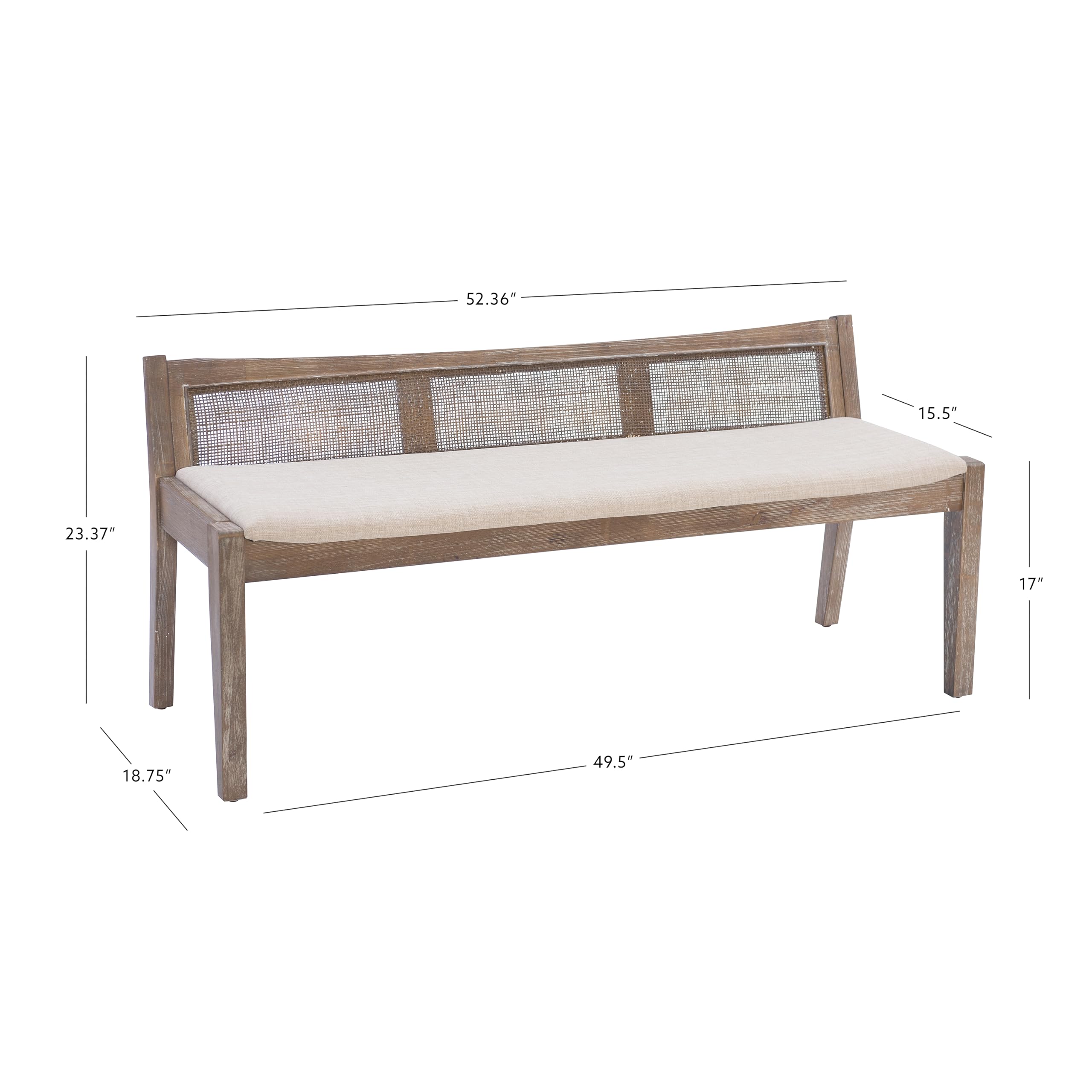 Kasi Brown Low Back Cane Bench with Beige Upholstered Seat by Powell