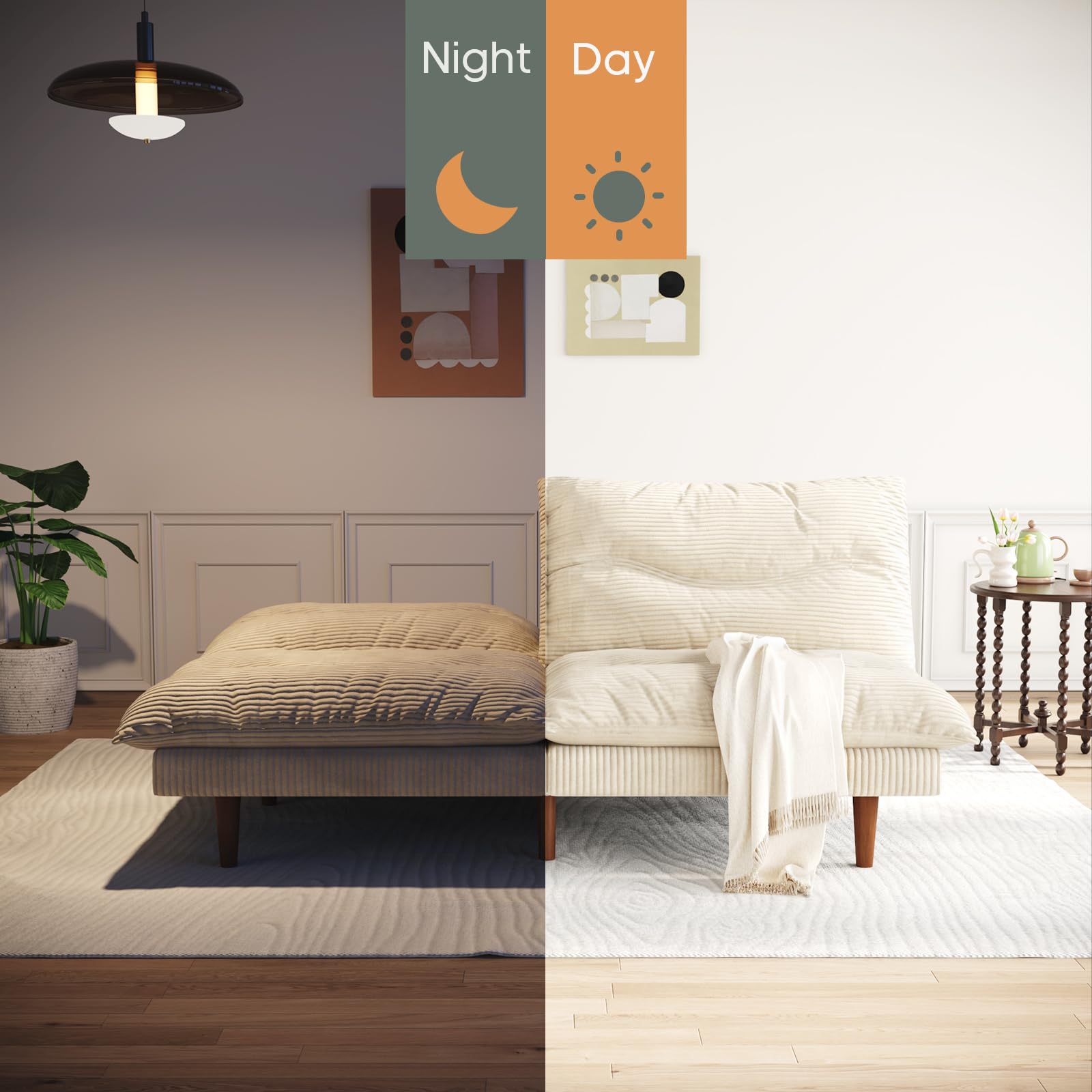 Corduroy Convertible Futon Sofa Bed with Adjustable Backrest