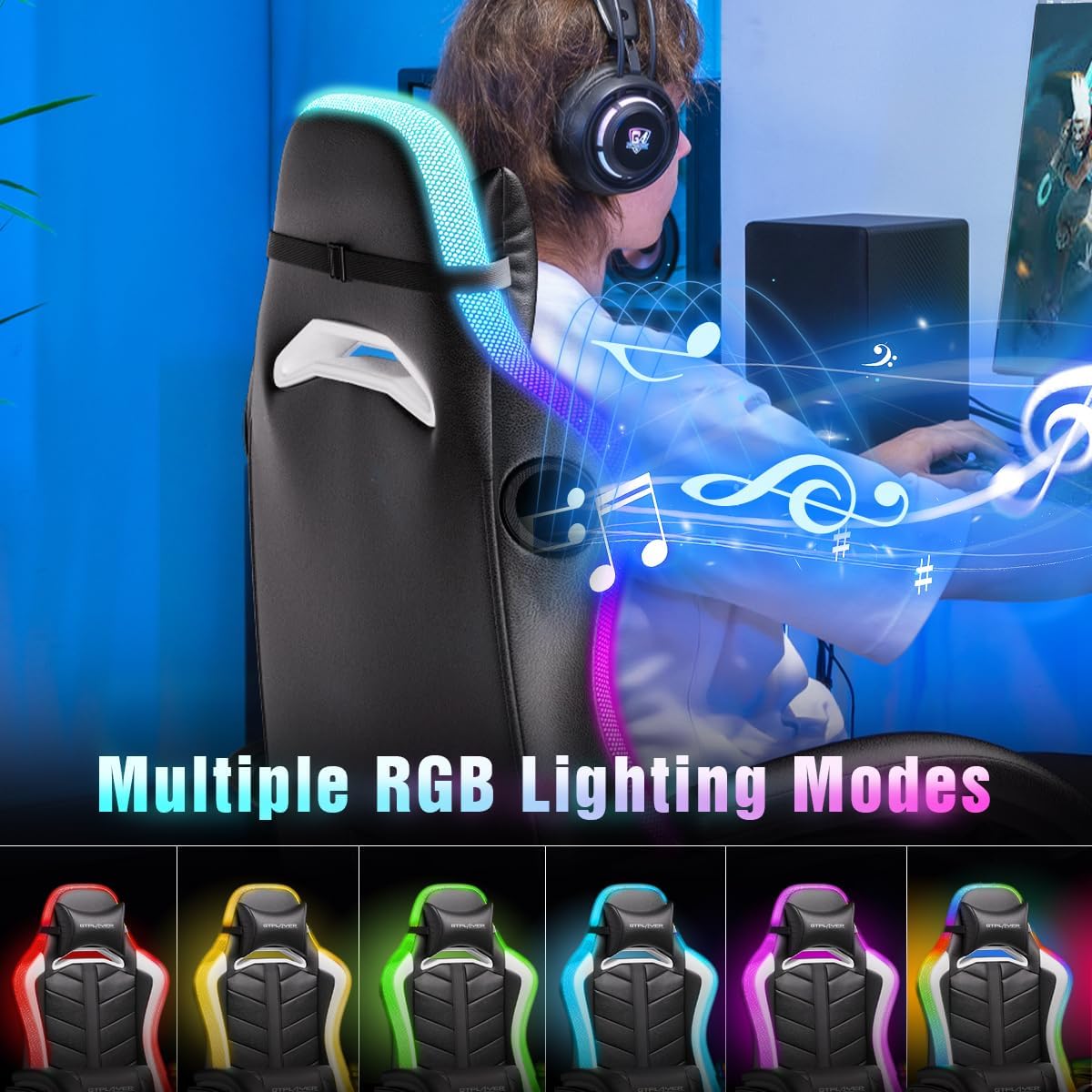RGB LED Gaming Chair with Footrest & Bluetooth