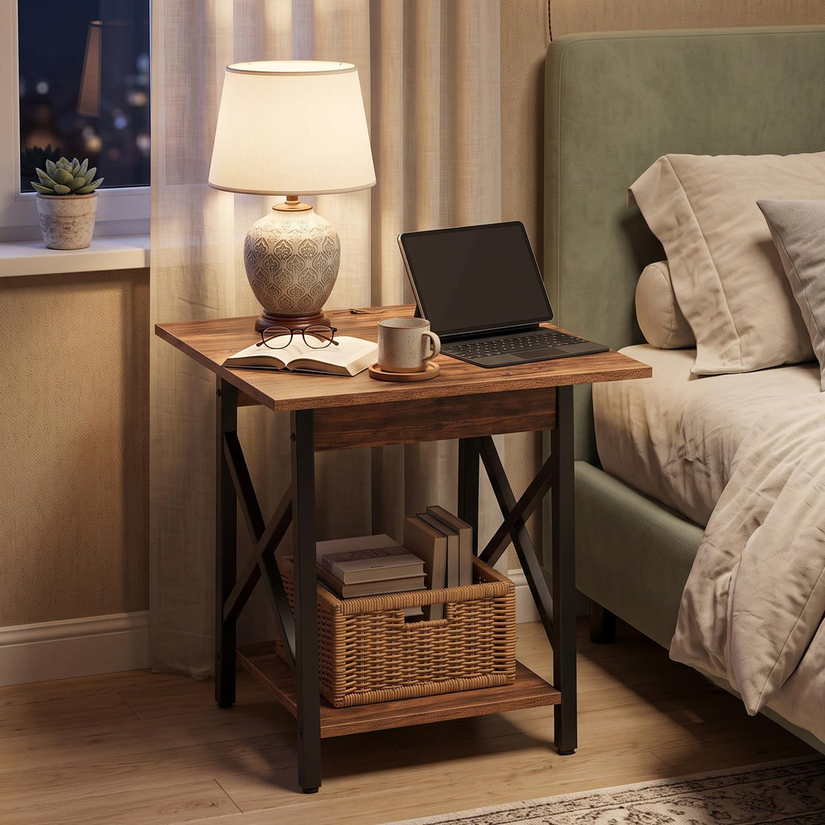 Square End Table with Storage