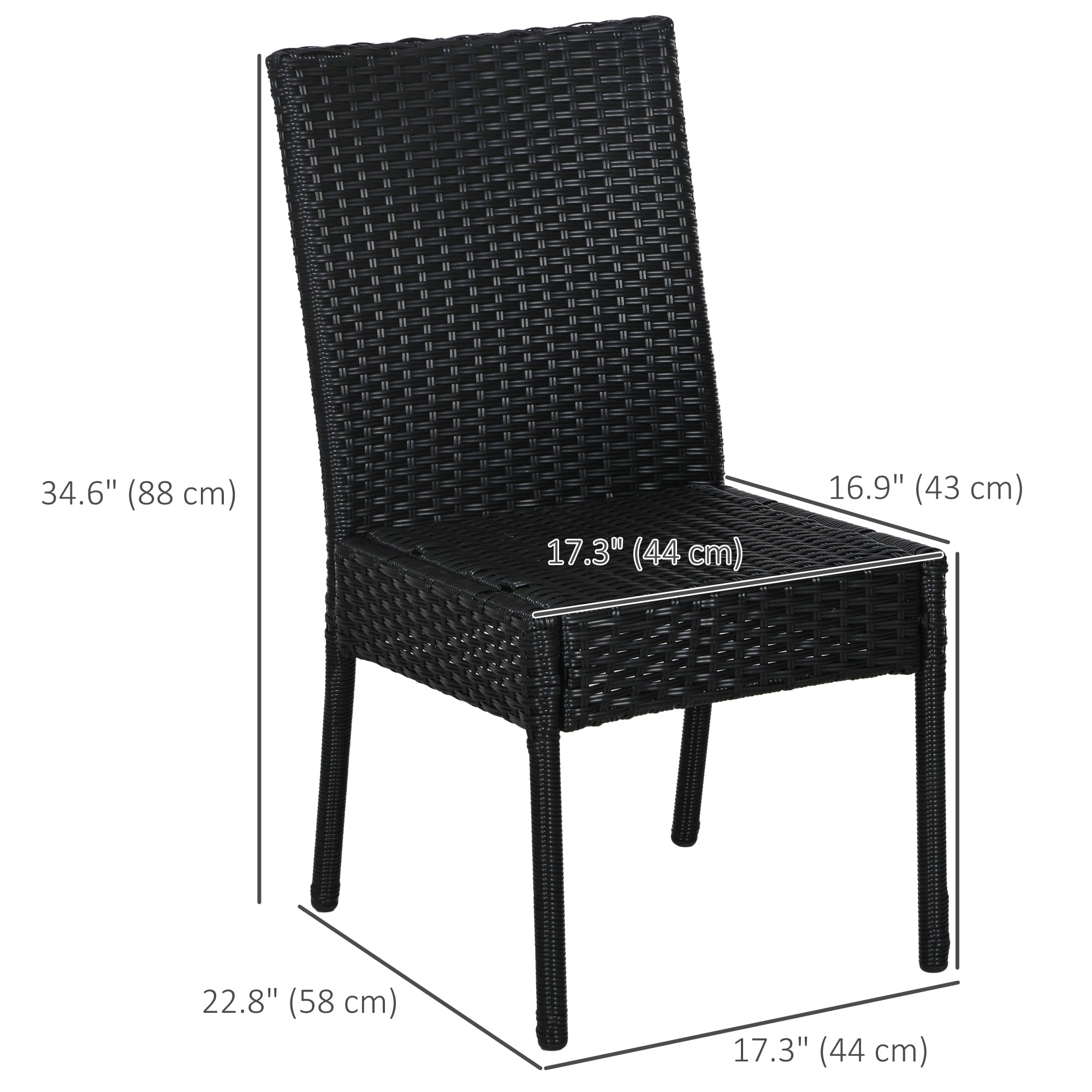 Outsunny 4 PE Rattan Outdoor Dining Chairs with Cushions, Patio Wicker Dining Chairs with Backrests for Porch, Deck, Garden, Black