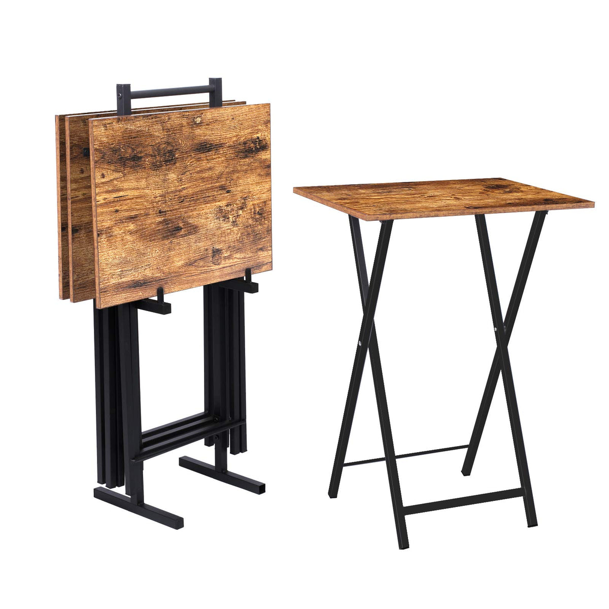 Folding TV Tray Set with Storage Rack