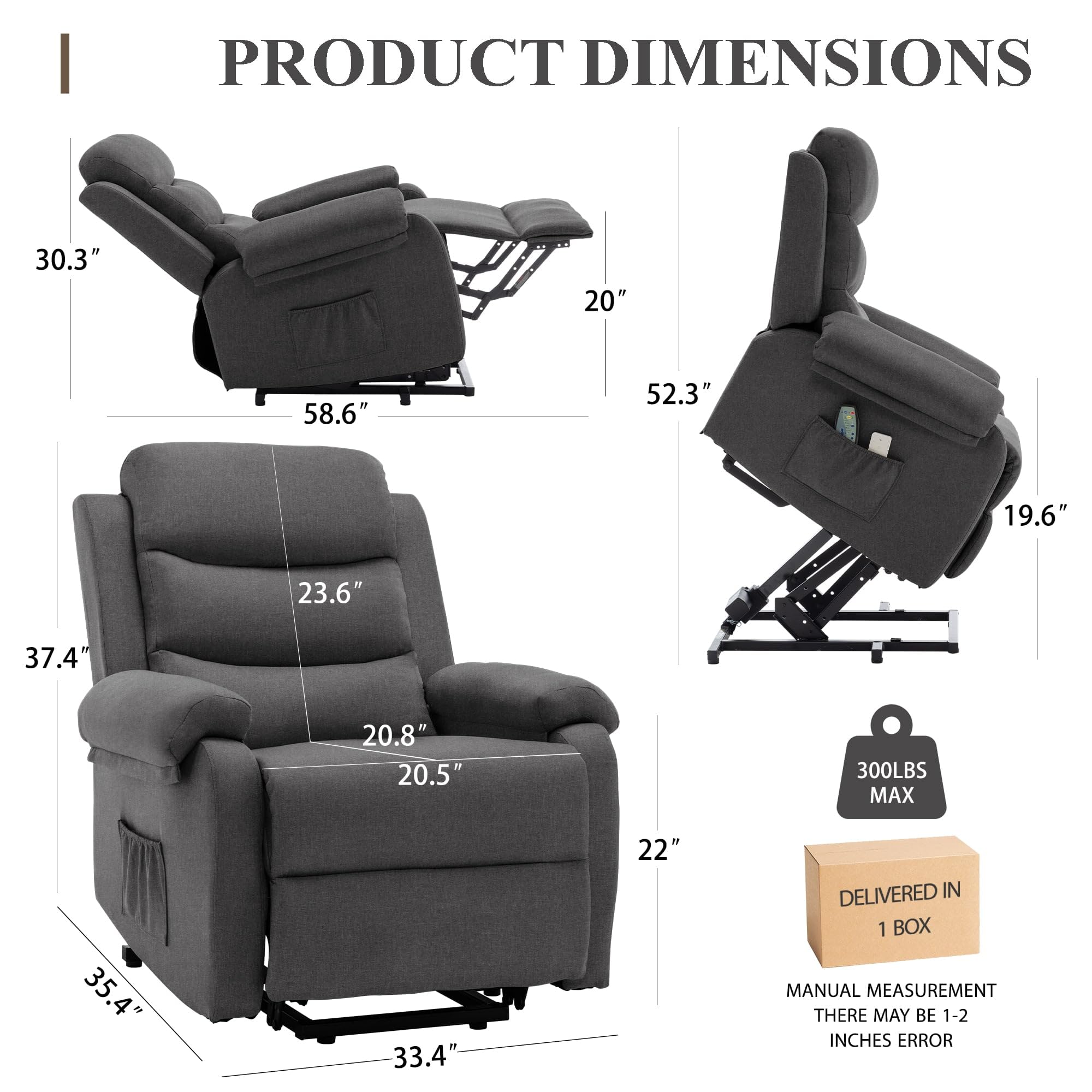 Power Lift Recliner Chair with Side Pockets