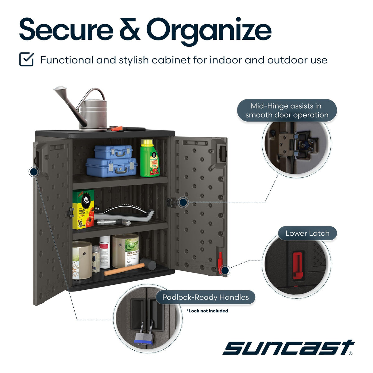 Suncast 30" Base Cabinet, Heavy-Duty Garage Storage Cabinet, Dark Gray