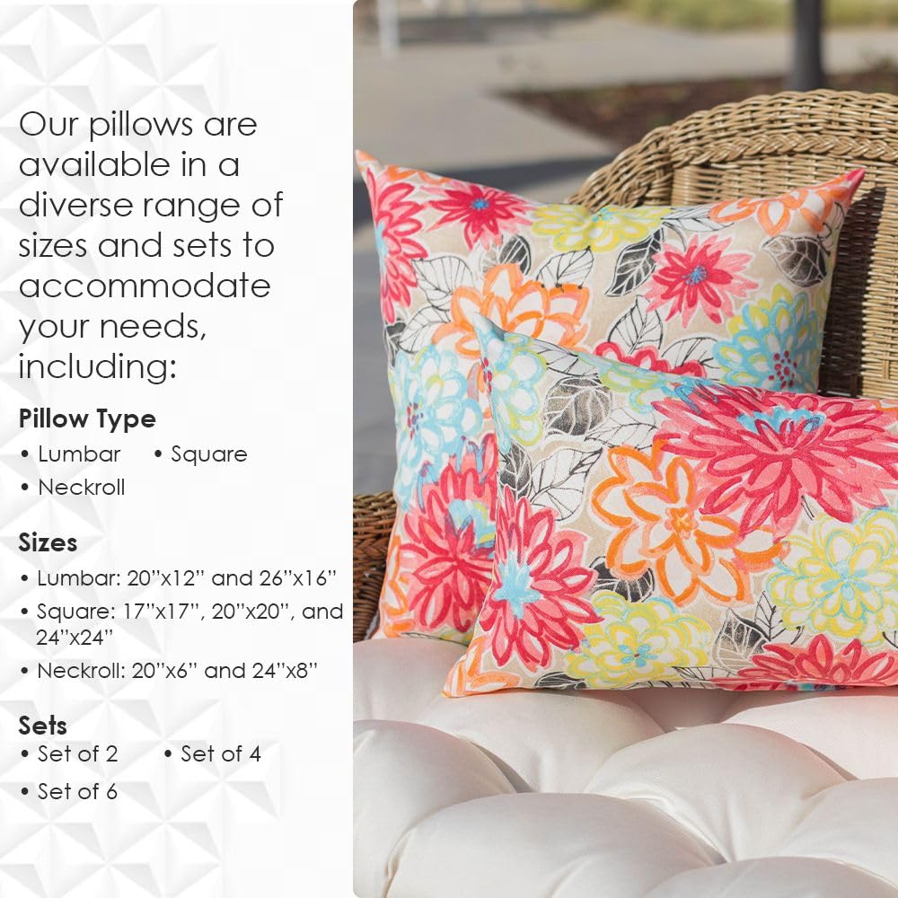 Resort Spa Home Decor Indoor Outdoor Set of 4 Pillows Square and Lumbar Pillows, Choose Size and Color, (17" + 20" x 12", Eastman Berry Red Paisley)