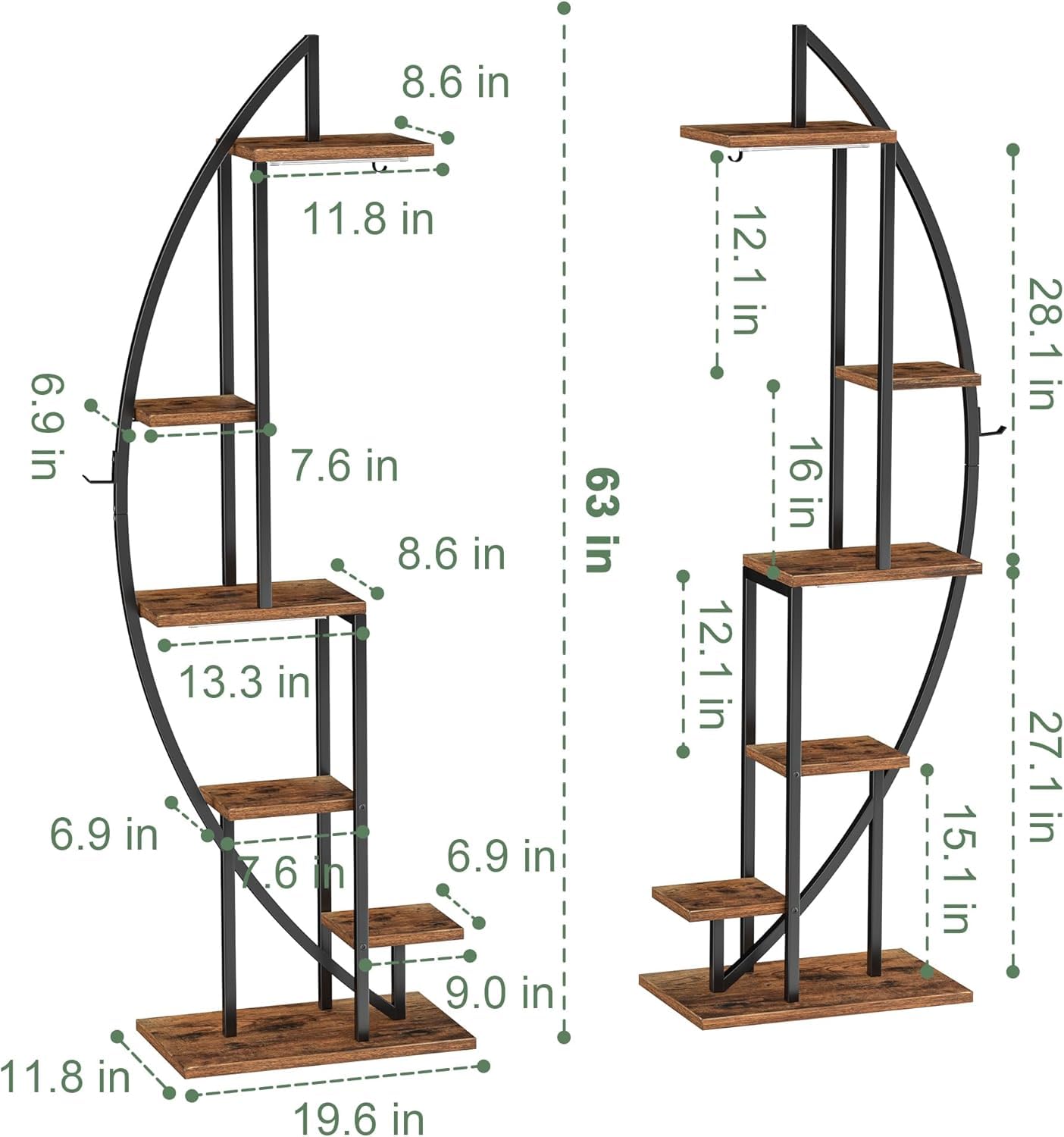 6-Tier Half-Moon Plant Stand with Grow Lights, 2-Pack