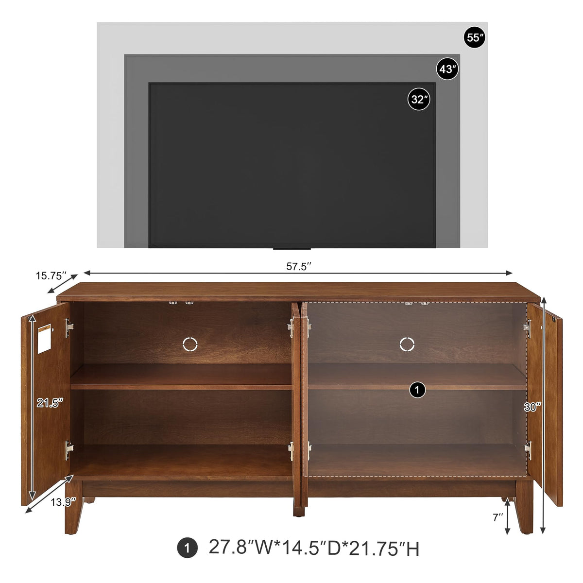 ZIXUANXIMU TV Stand with 4 Doors and Adjustable Shelves, Fits TVs up to 55"
