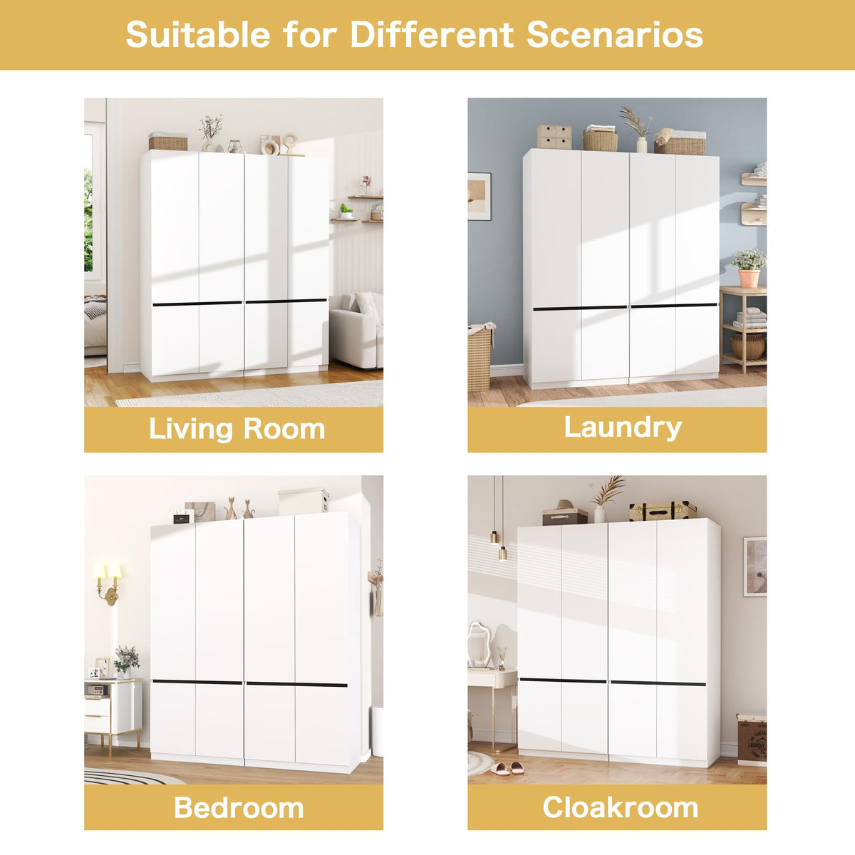 White 4-Door Wardrobe Armoire