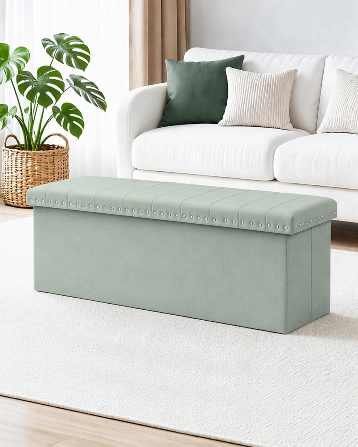 B FSOBEIIALEO 43" Tufted Storage Ottoman Bench Storage Chest, Sage Green