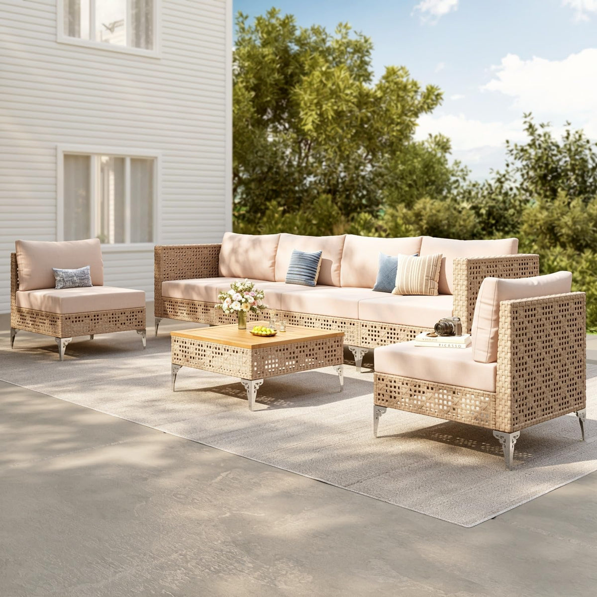 Wicker Patio Sectional Set with Coffee Table