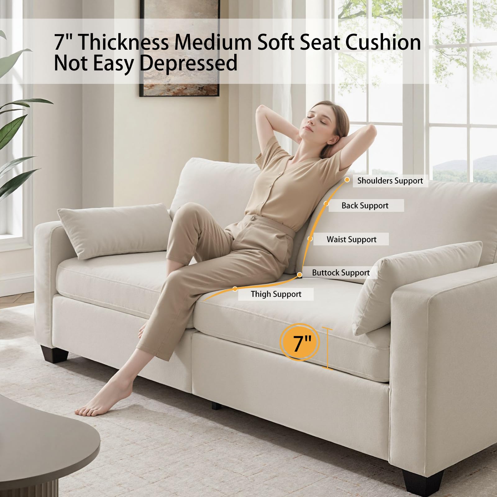 UNUQLIVCO Modern Loveseat Sofa for Living Room, Spring Cushions, Removable Cover, Solid Wood Frame, Wide Armrest, Chenille Fabric Recliner Couches for Small Space