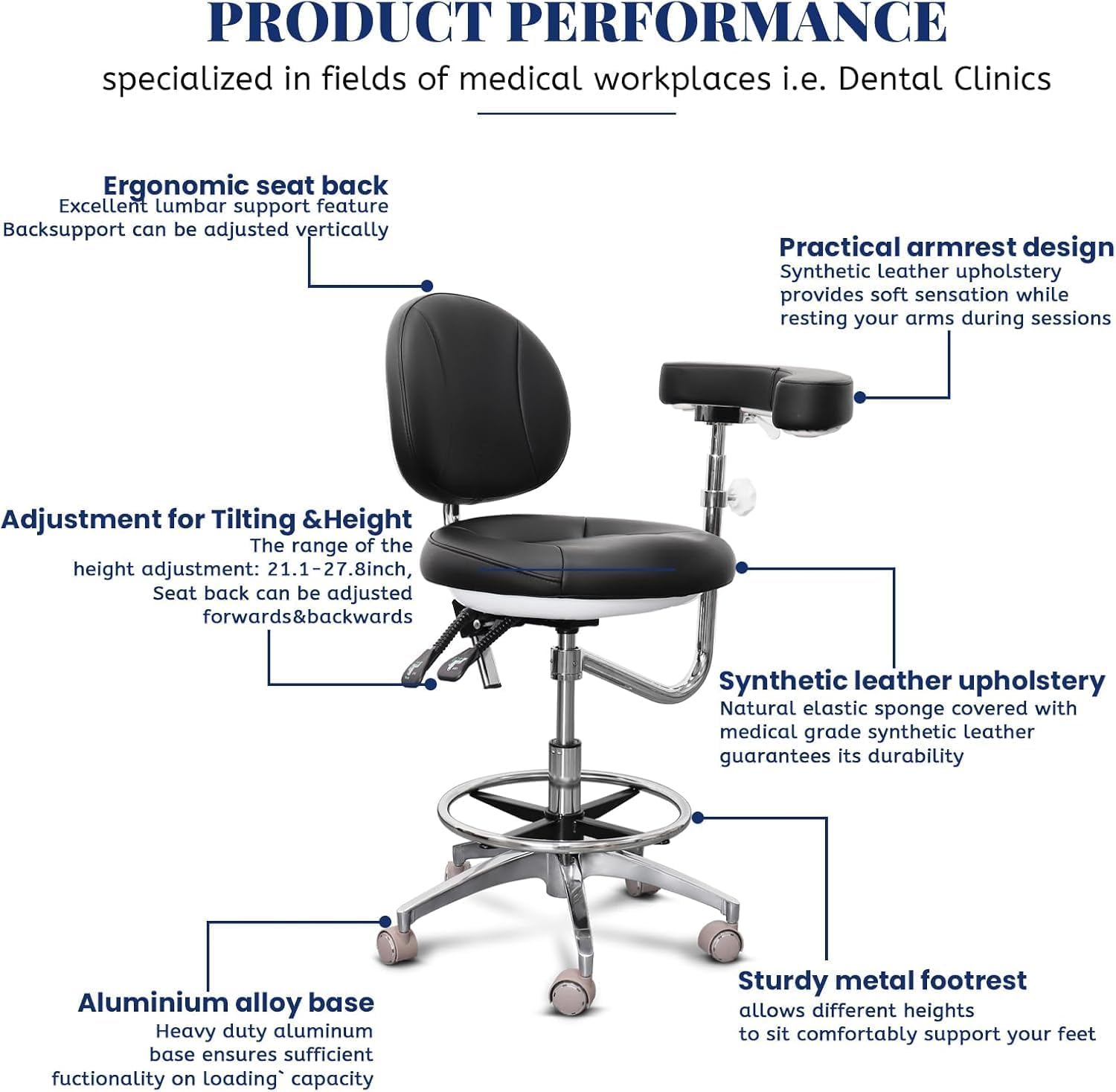 Ergonomic Dental Assistant Stool with Rotatable Armrest