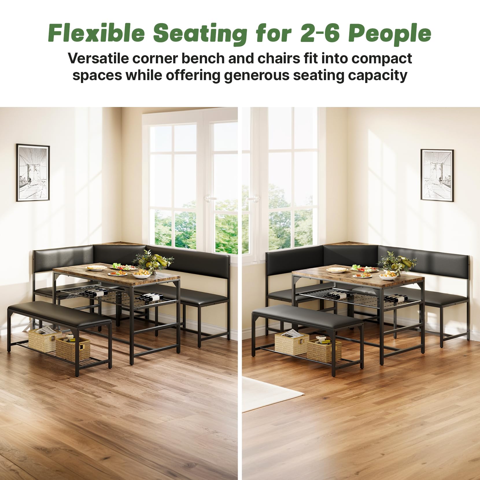 Corner Dining Set with Storage Benches