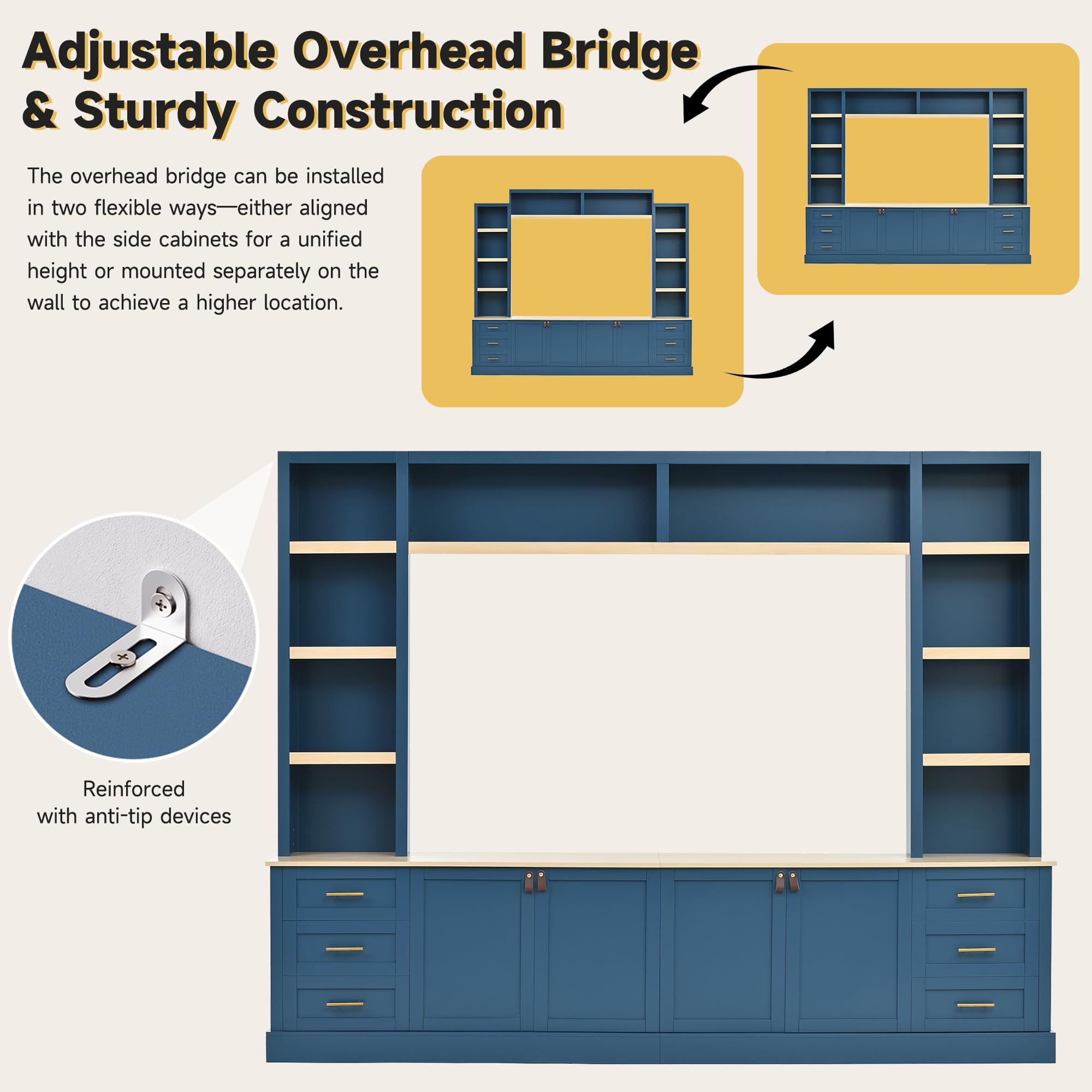 102.3" Farmhouse Entertainment Center with 6 Drawers