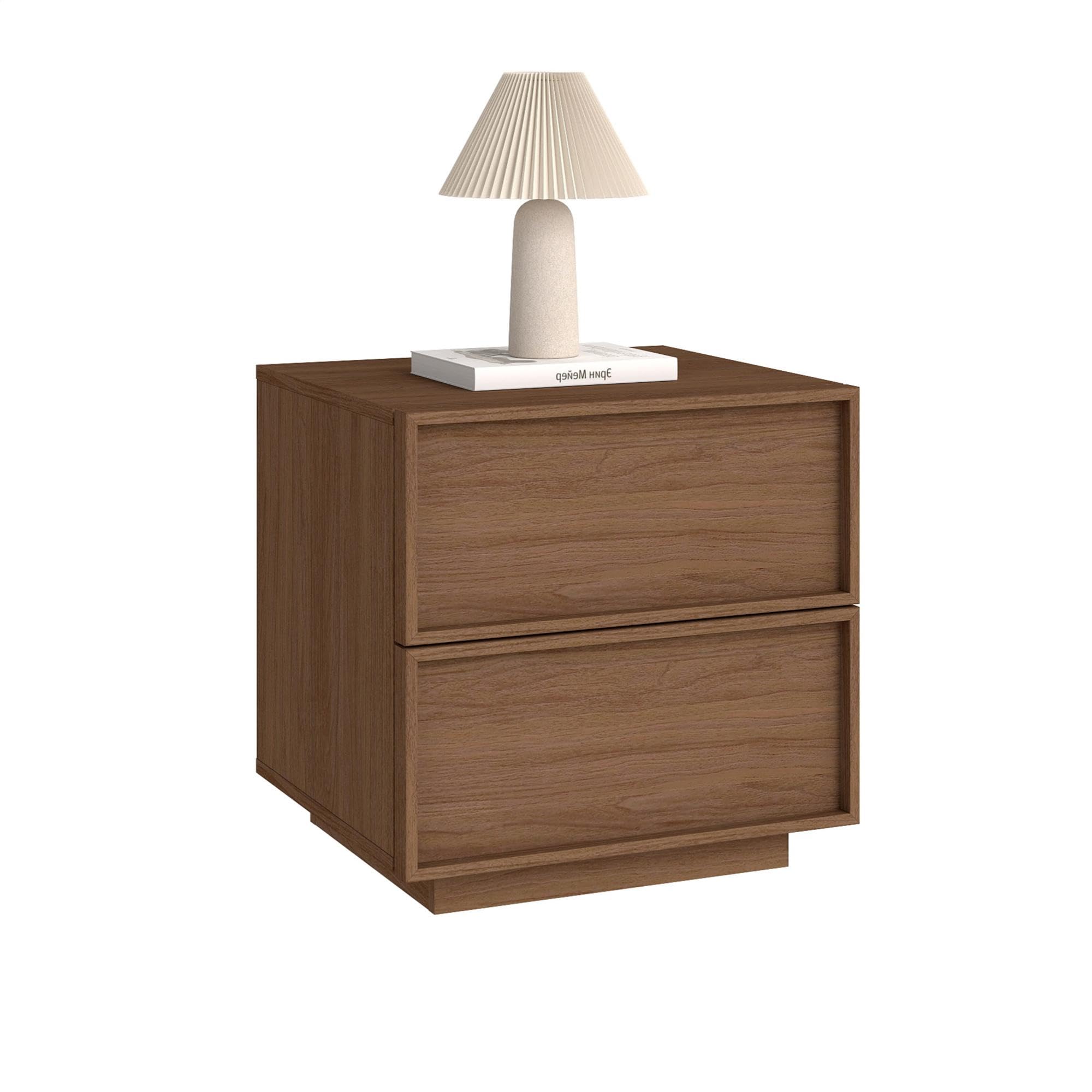 RYWI11OUSE Small Night Stand Set of 2 with 2 Drawers,Modern NightStand with Storage, Bedside Table for Bedroom, Walnut