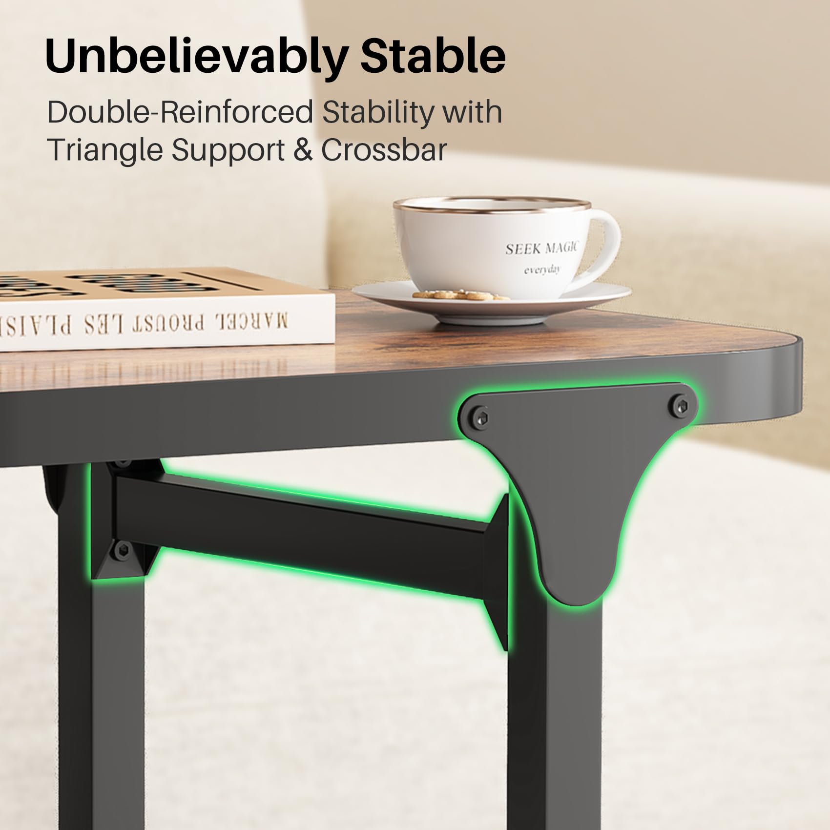 Kitstorack Ultra Stable & Durable End Table, Ajustable Height C Shaped Side Table for Couch, Sofa Side Table with Thickened Metal Frame for Living Room, Bedroom, Rustic