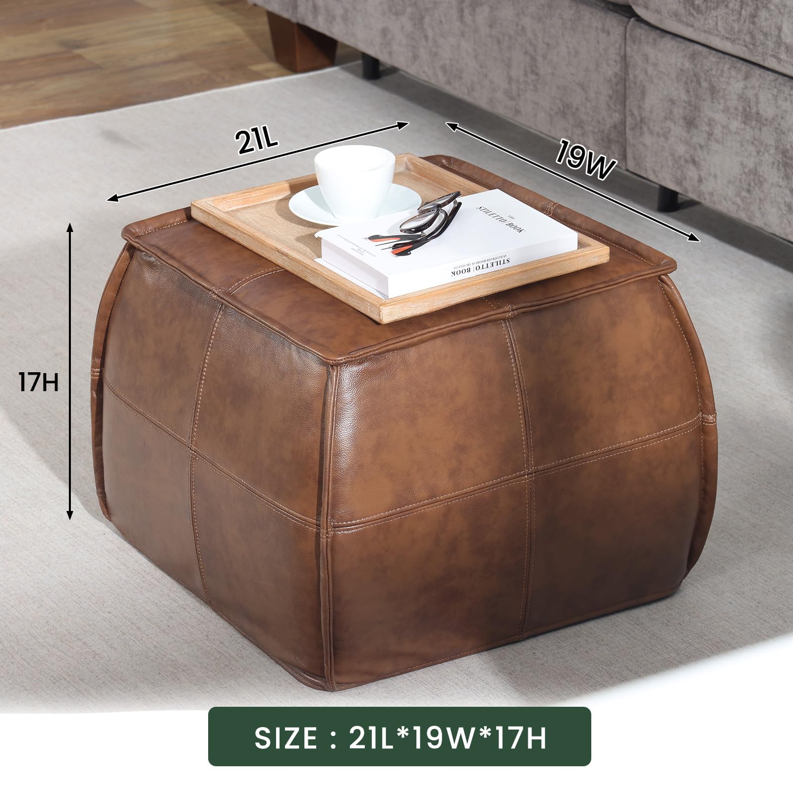 Genuine Leather Pouf Ottoman Footstool