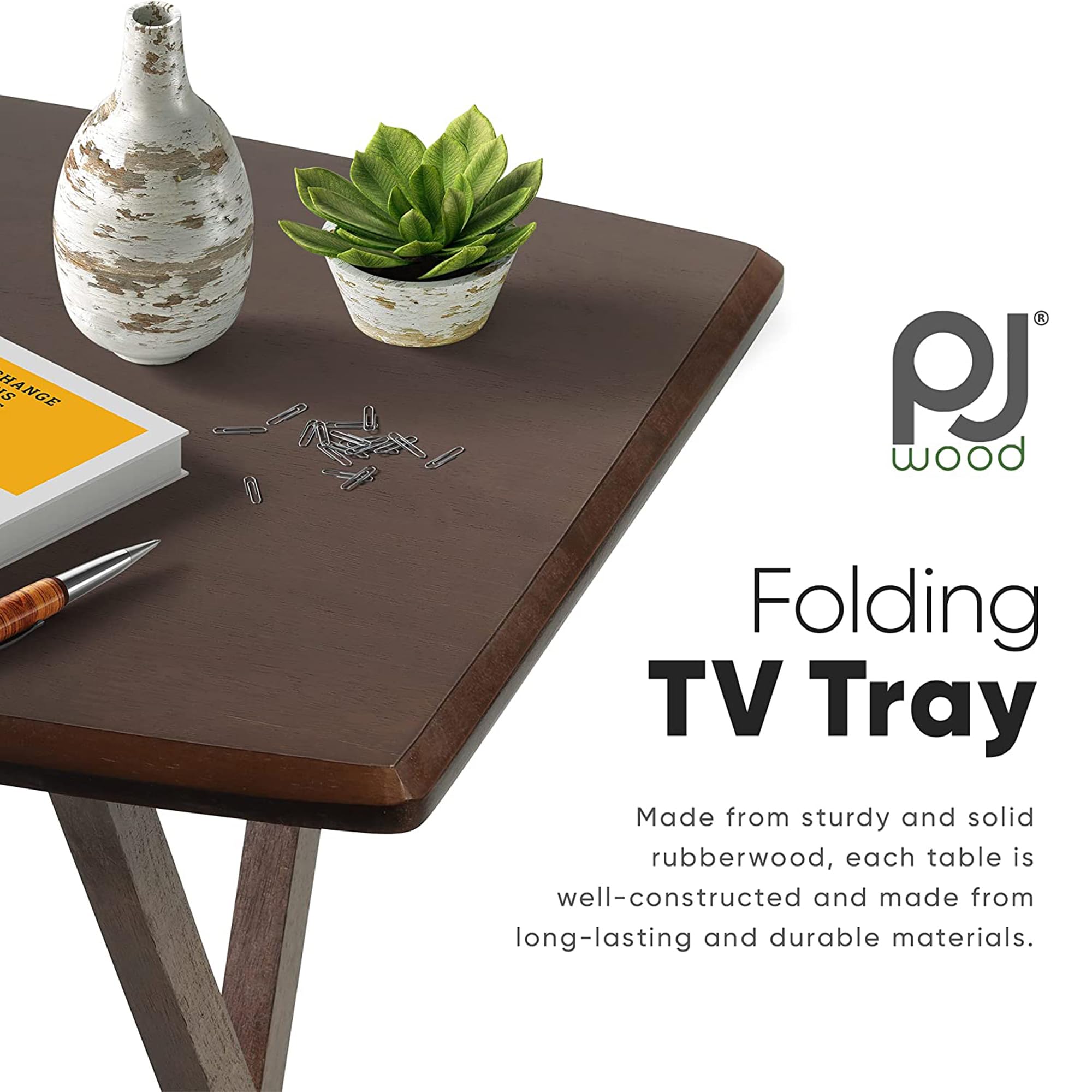 5-Piece Folding Wooden Snack Table Set with Storage Rack