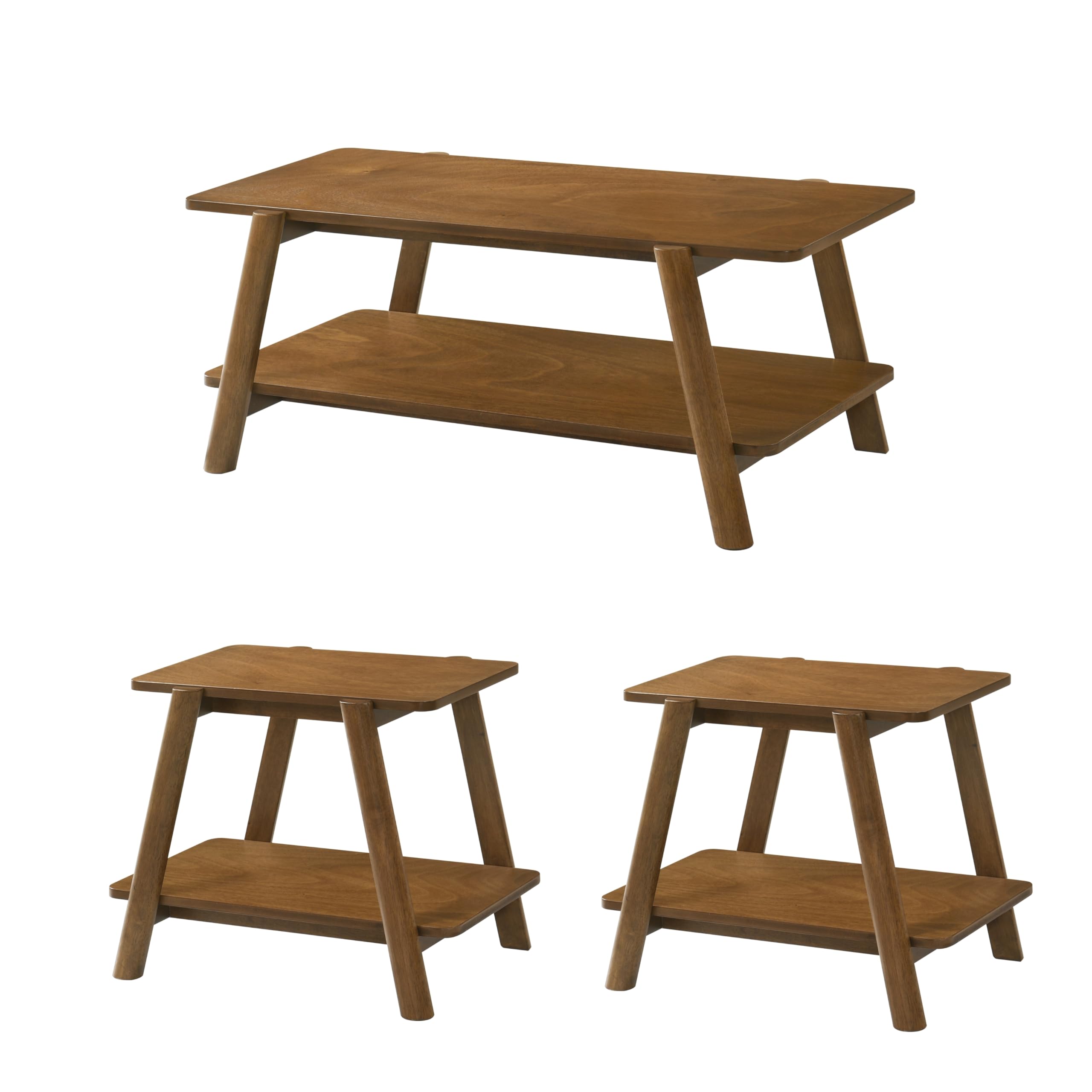 Roundhill Furniture Metz 3-Piece Coffee Table Set, Coffee Table and Two End Tables, Walnut Finish
