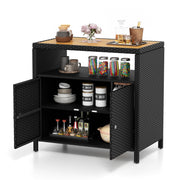 Rattan Outdoor Storage Cabinet with Acacia Wood Top