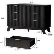HUANLEGO 6 Drawer Dresser for Bedroom, Black Fluted Dressers Chest of Drawers with Gold Handle, Wood Mid Century Modern Dressers for Closet, Bedroom Dresser Storage Organizer for Living Room, Hallway