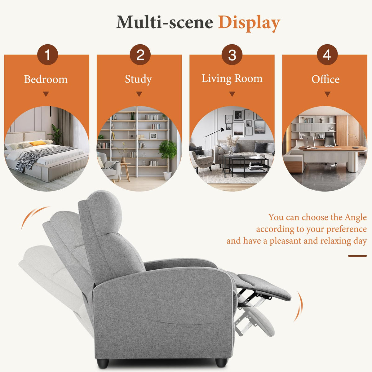 Grey Fabric Recliner Chair
