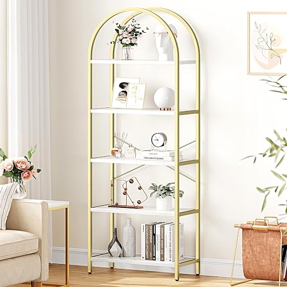 5-Tier Arched Bookcase with Metal Frame