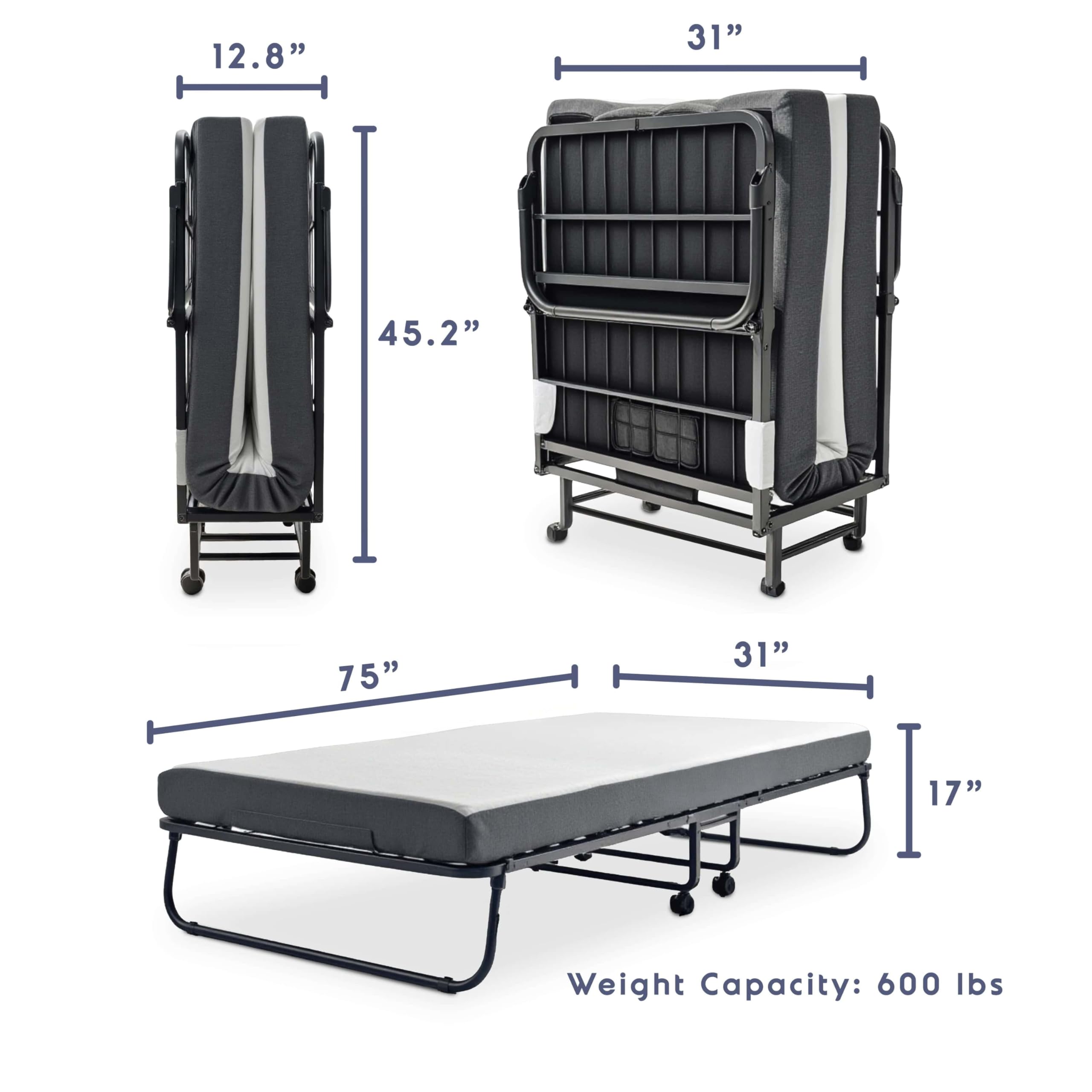 Twin Folding Bed with Memory Foam Mattress