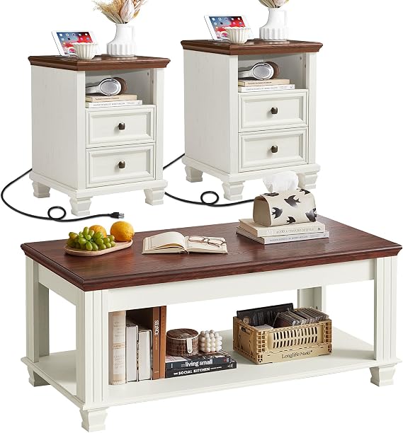 3-Piece Farmhouse Storage Table Set