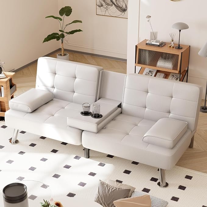 Faux Leather Convertible Futon Sofa Bed