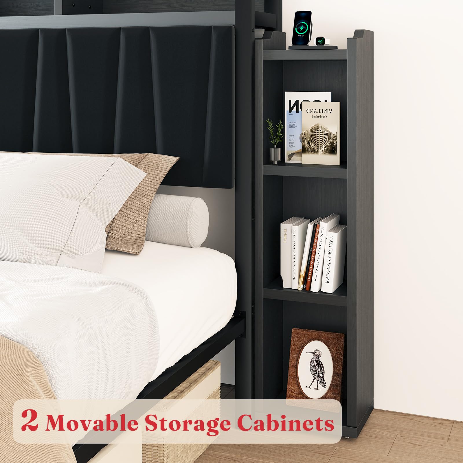 LED Platform Bed Frame with Storage Headboard & Charging Station