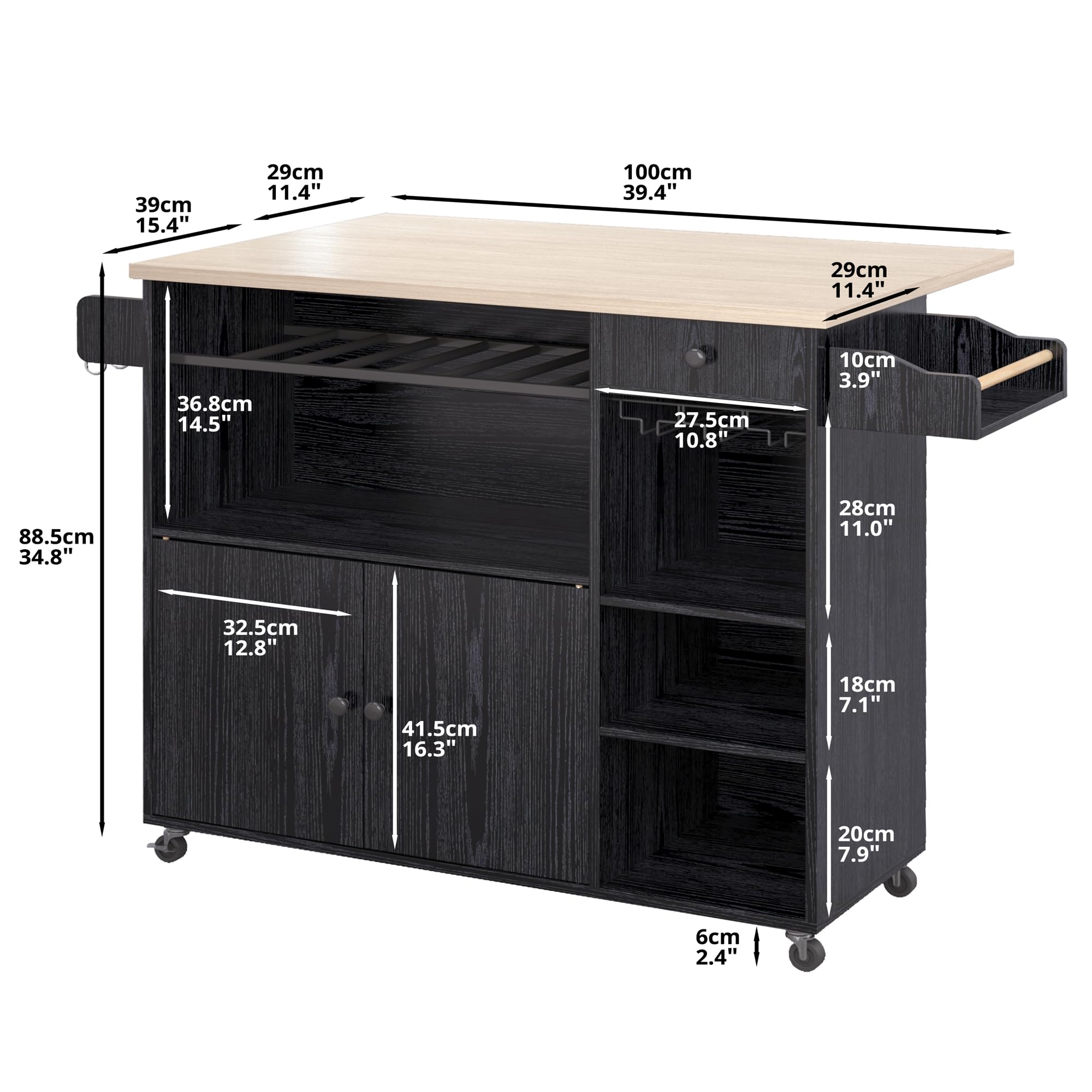 Kitchen Island Cart with Drop-Leaf & Wine Rack