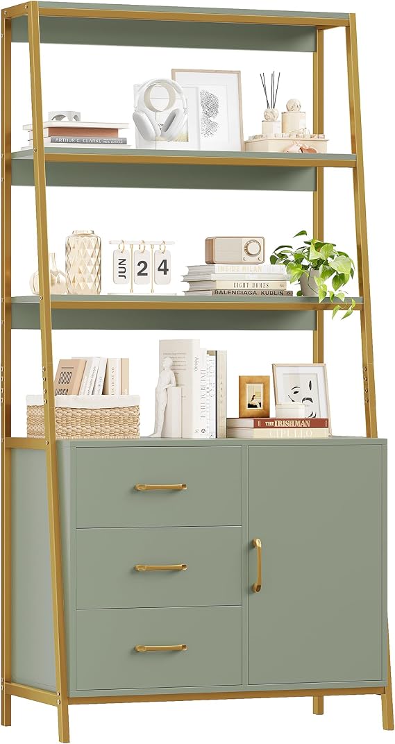 Ladder Bookshelf with Drawers