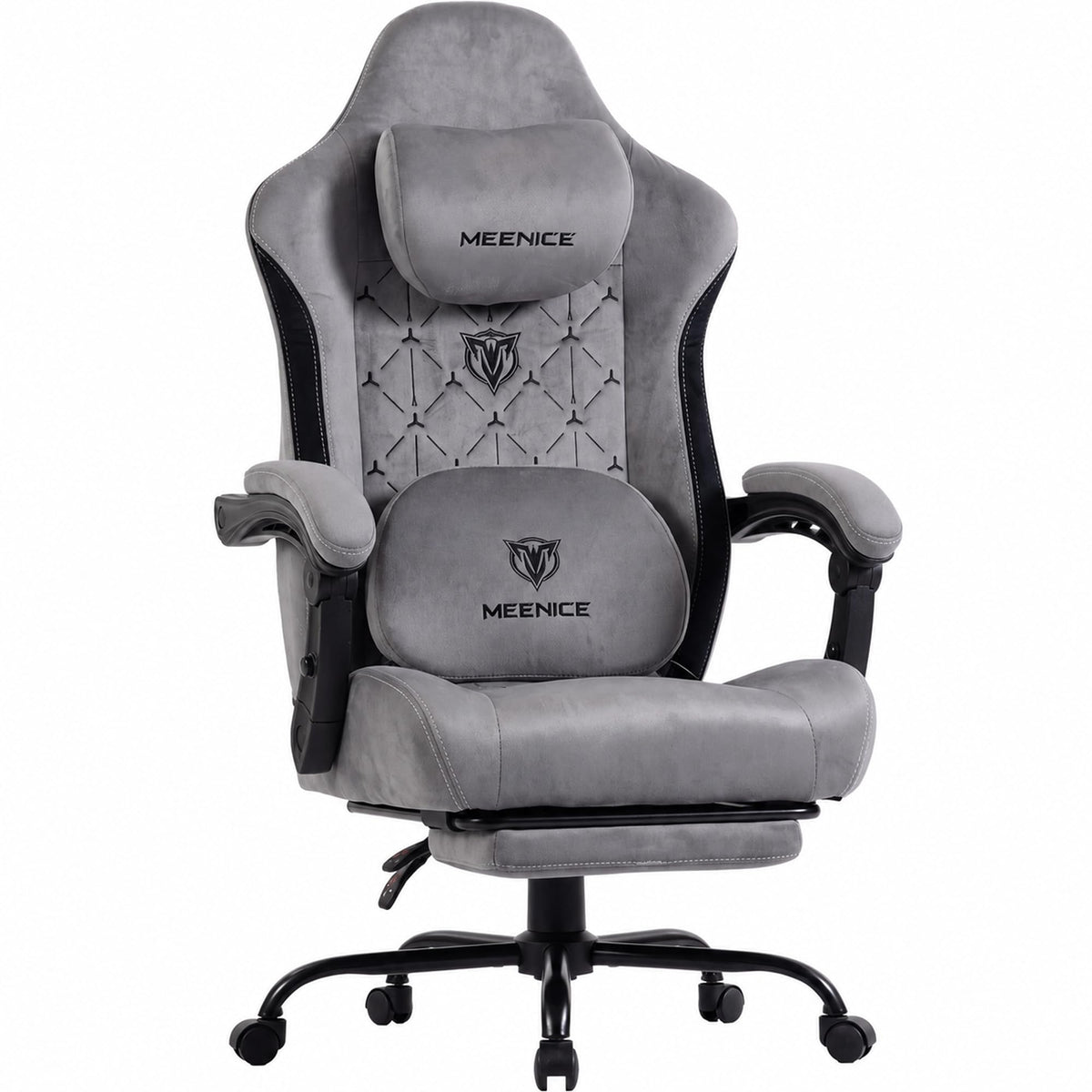 MEENICE Fabric Gaming Chair with Heated Massage Lumbar Support, Pocket Spring Seat, Reclining Computer Chair with Footrest, Breathable High Back Gamer Chair, 350 lbs