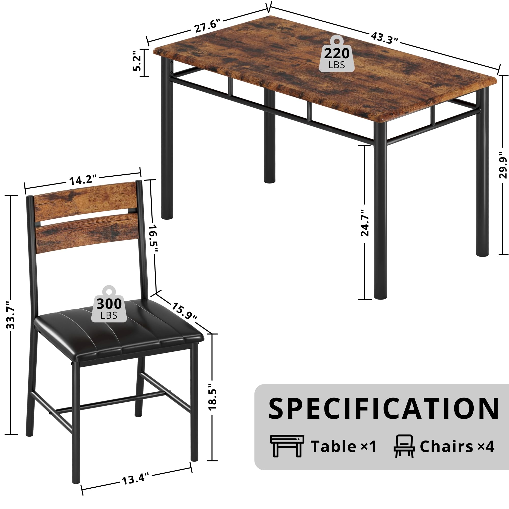 5-Piece Dining Table Set for 4
