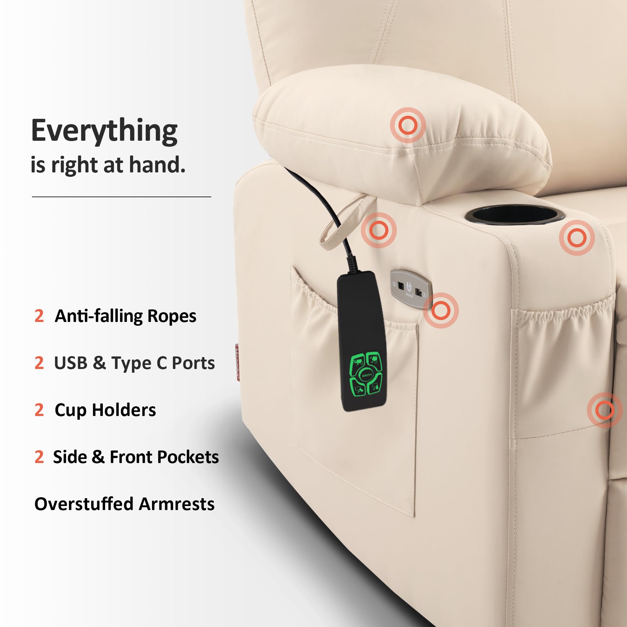 Power Lift Recliner Chair with Heat & Massage – Dual Motor, Lay Flat, Large