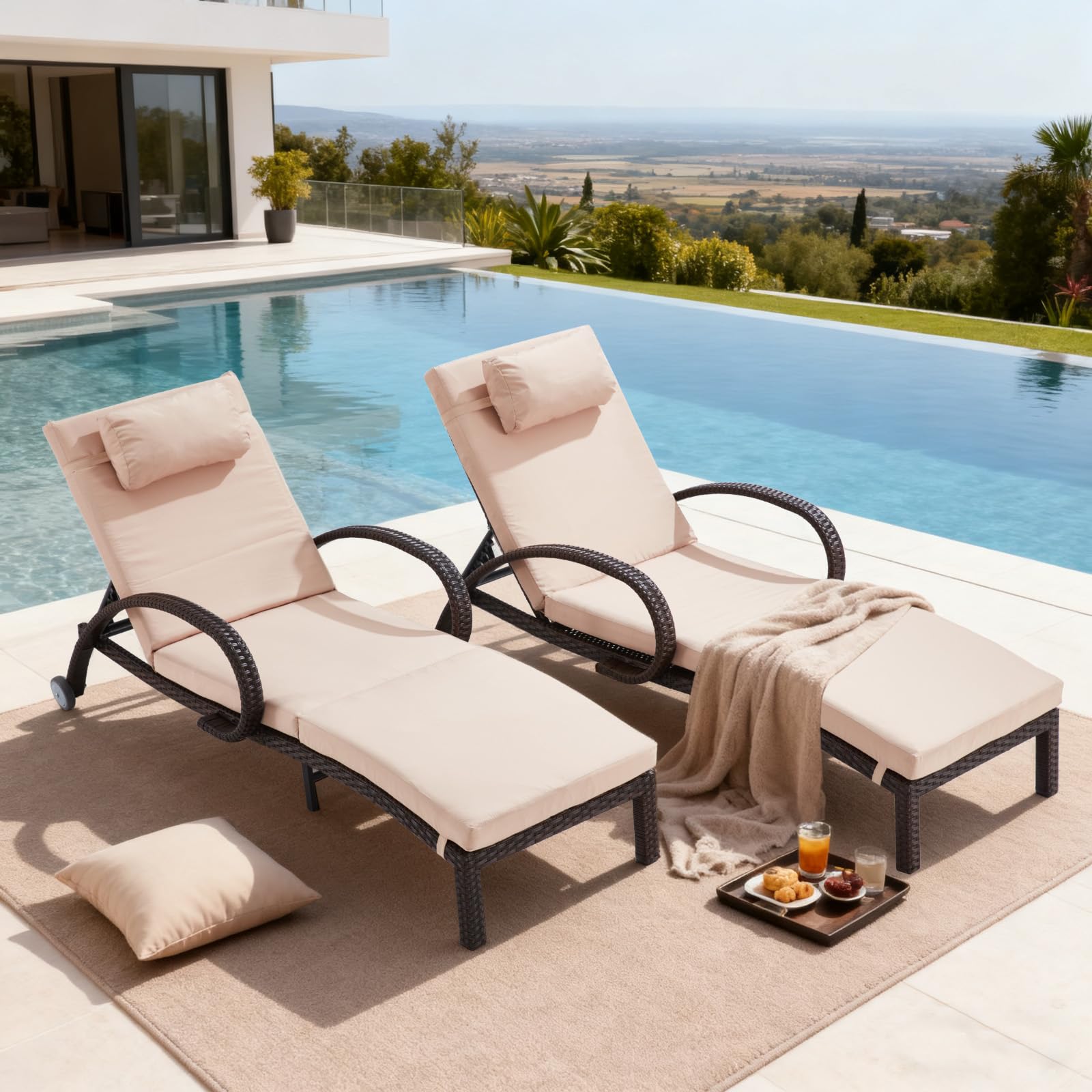 Outdoor Wicker Chaise Lounge Set of 2