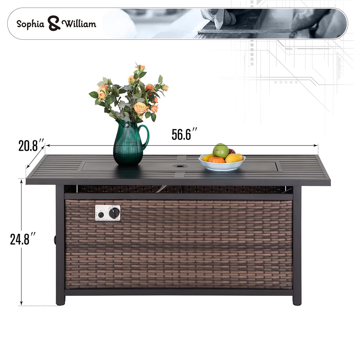 Sophia & William 56 Inch Gas Fire Pit Table,Rectangular Propane Fireplace