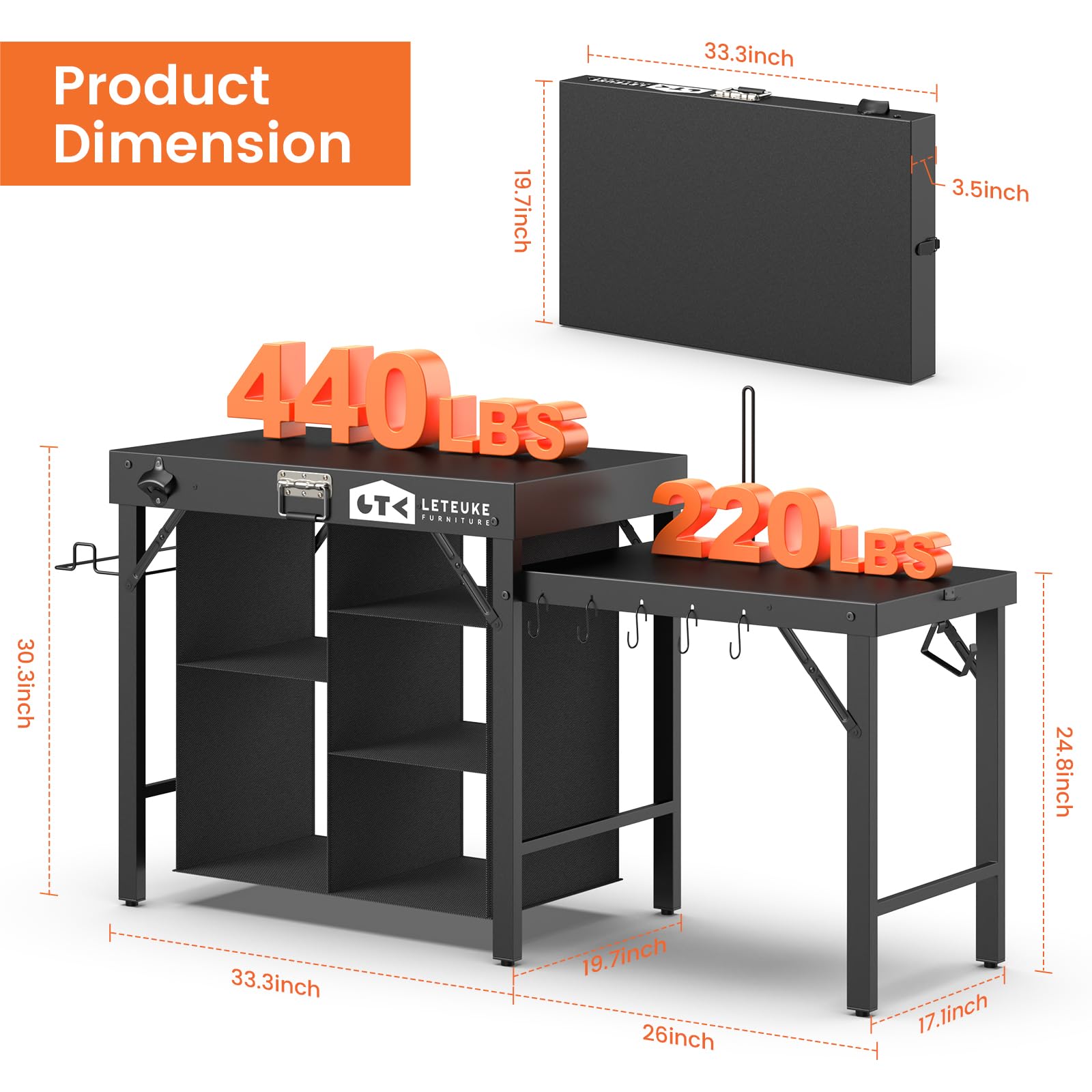 Portable Foldable Grill Table with Storage