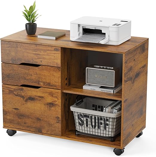 Rolling File Cabinet with 3 Drawers & Adjustable Shelf