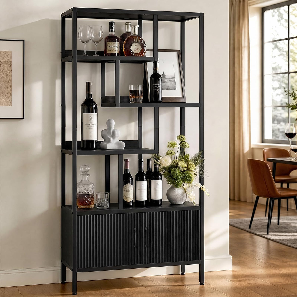 5-Tier Bookcase with Fluted Cabinet