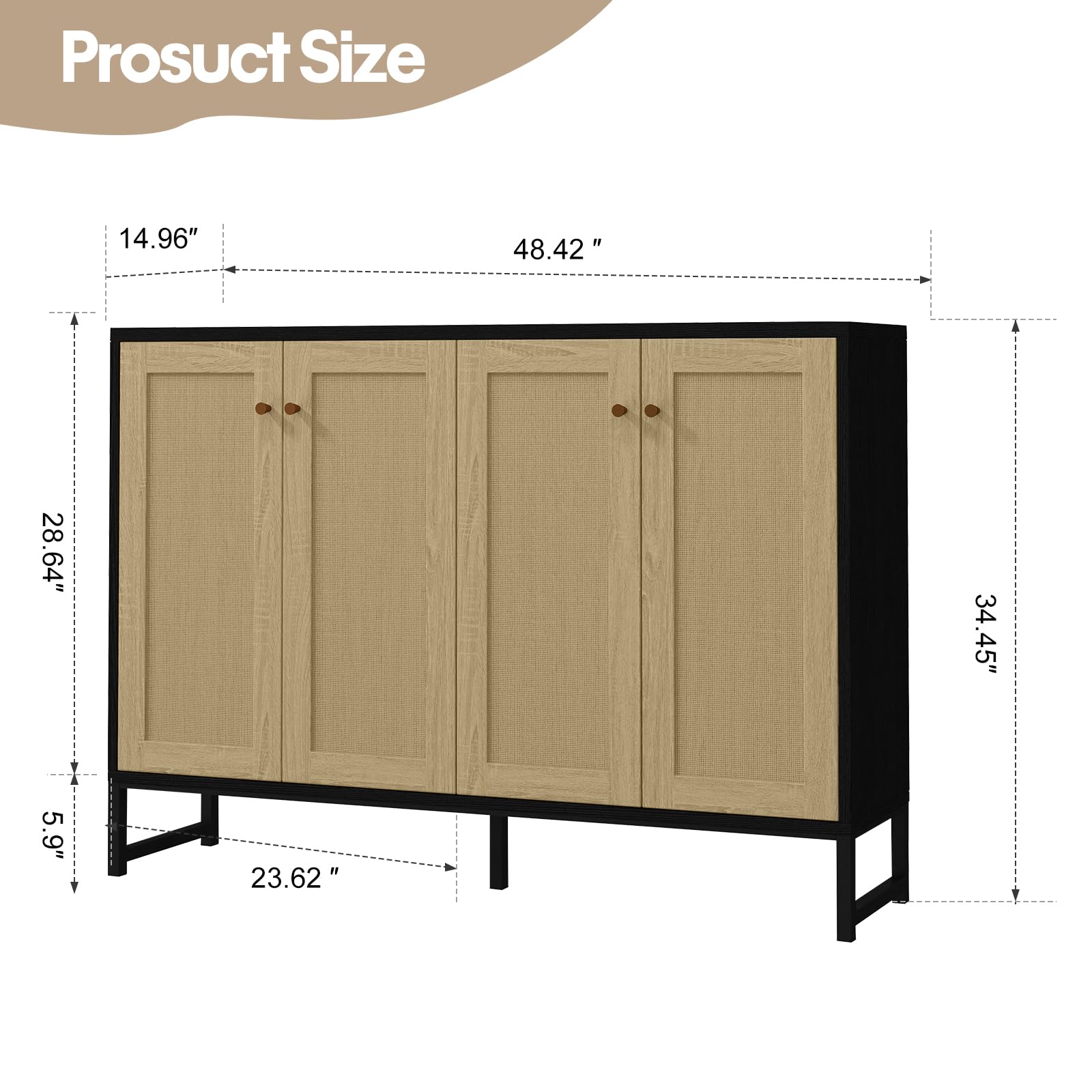 Rattan 4-Door Sideboard Cabinet