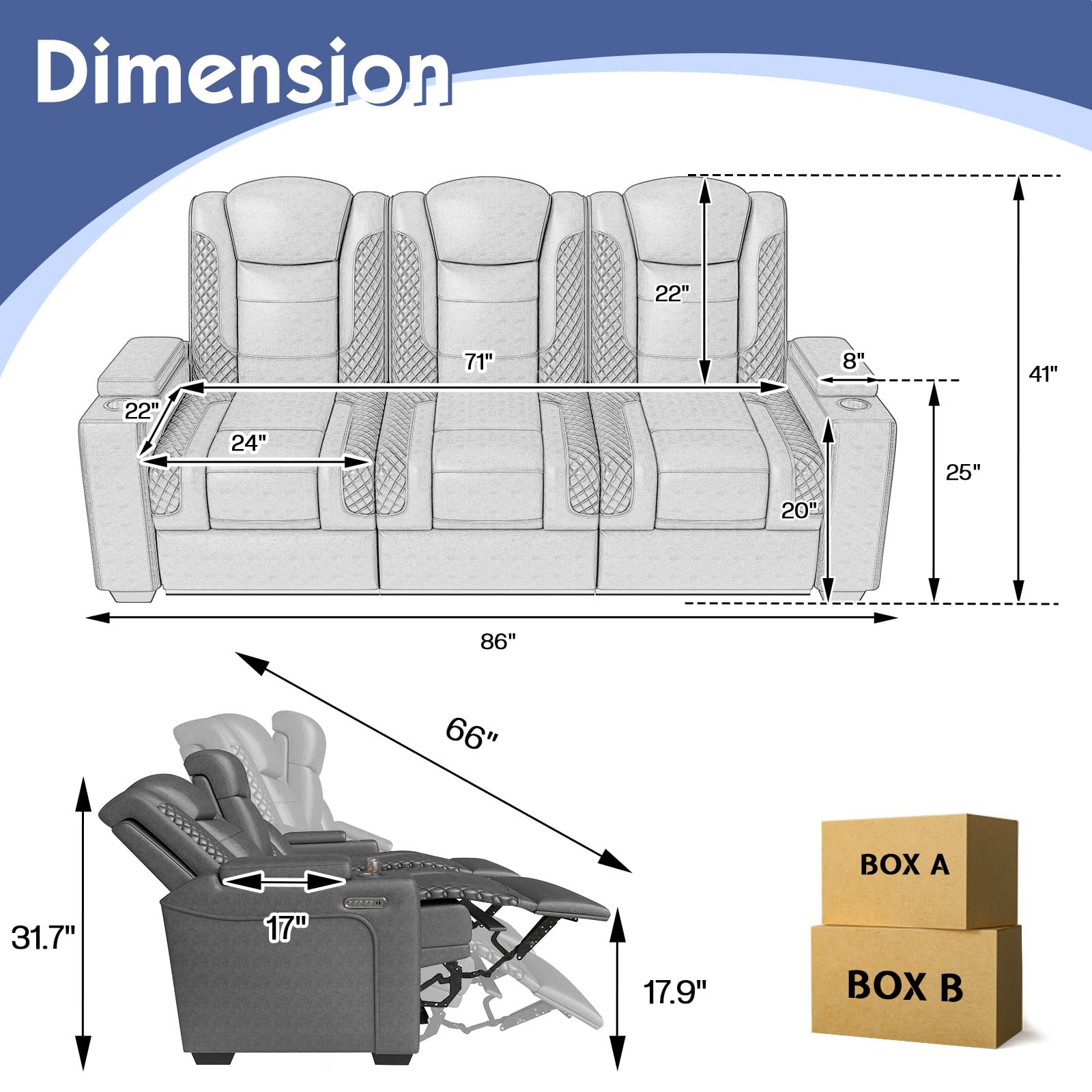 3-Seat Power Recliner Sofa with Wireless Charging & Tray Table
