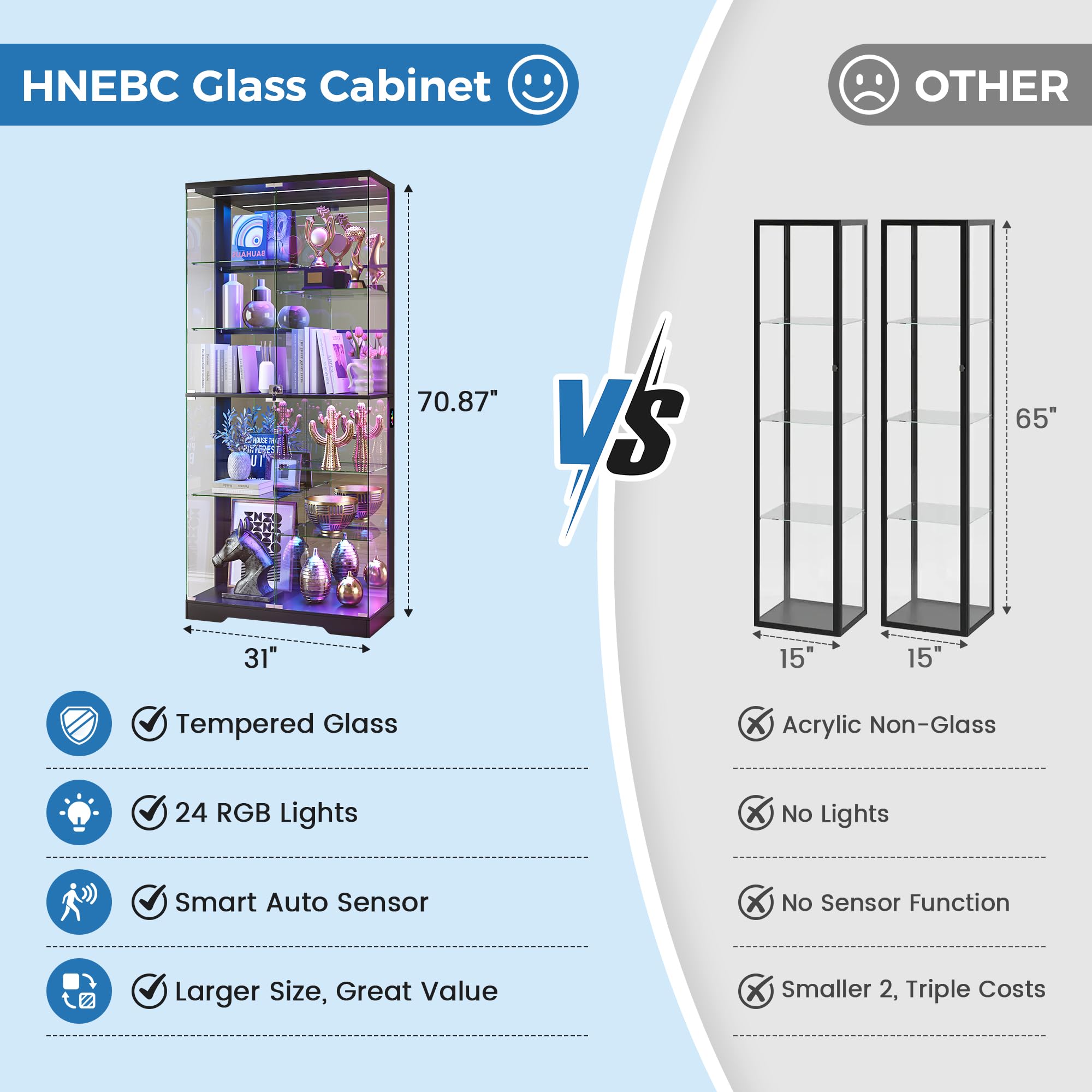 71" Lighted Display Cabinet with RGB Glass Doors