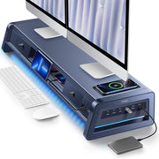 Dual Monitor Stand Riser with Drawers, USB Ports & Wireless Charging