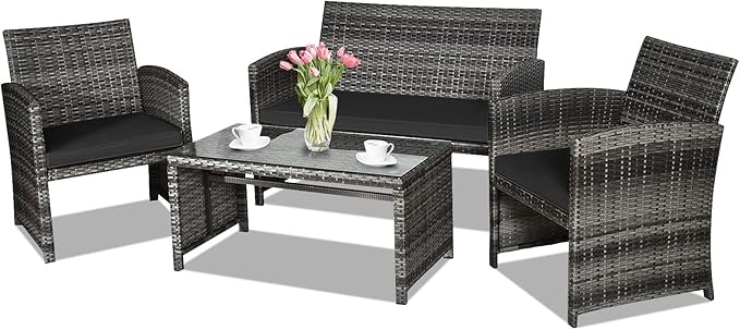 4-Piece Outdoor Rattan Patio Conversation Set